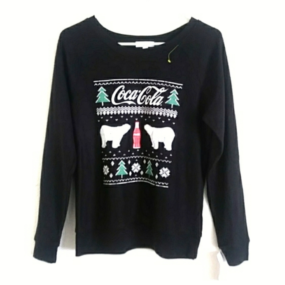 Coca Cola Black White Red Green holiday Polar Bear sweatshirt sz Small